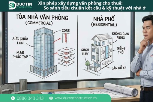 Xin phép xây dựng văn phòng cho thuê: So sánh tiêu chuẩn kết cấu & kỹ thuật với nhà ở